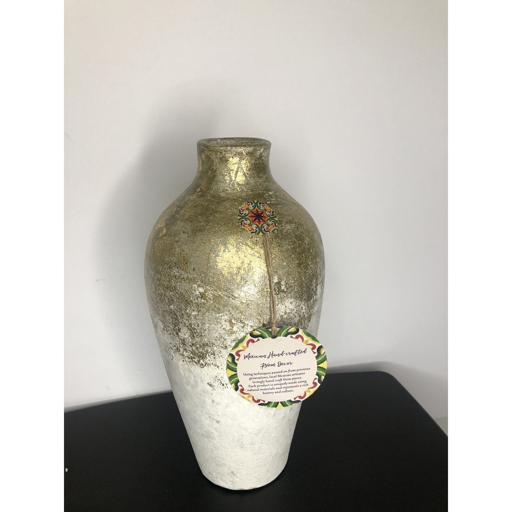 Handcrafted Mexican Flower Vase 11" Beautiful Artisan Pottery Traditional Design